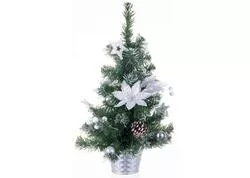 MagicHome Vianoce Stromček ozdobený, strieborný, kvet, 50 cm