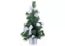 MagicHome Vianoce Stromček ozdobený, strieborný, mašľa, 40 cm