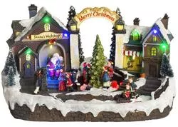 MagicHome 8091004 Dekorácia Vianoce, Dedinka farebná s melódiami, 15 LED