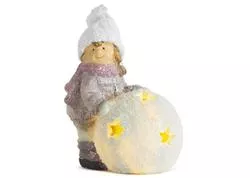 MagicHome 8090491 Postavička Vianoce, Dievčatko s guľou LED, terakota, 13x9x15 cm