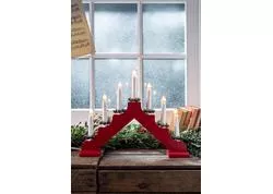 MagicHome Vianoce 8091210 Svietnik, 7 LED teplá biela, červený, 2xAA, interiér, 39x31 cm