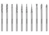 Extol Industrial 8703800 Sada karbidových fréz, 10ks, ø3mm, stopka ø3mm, celková dĺžka 38mm