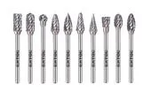 Extol Industrial 8703810 Sada karbidových fréz, 10ks, ø6mm, stopka ø3mm, celková dĺžka 50mm