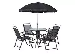 Strend Pro LETICIA GREY Set záhradny stôl 85x71 cm, 4x stolička 74x53x91 cm, dáždnik 180 cm